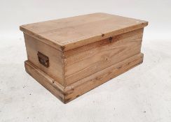 Vintage pine lift-top box on plinth base, 28cm x 64cm x 40cm