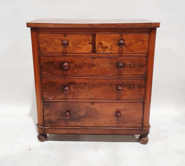 19th century mahogany chest of two short over three long drawers, the rectangular top with rounded