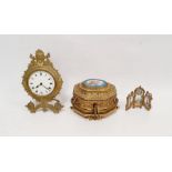 French gilt metal jewellery box, the top with oval ceramic plaque featuring cherub on pagoda top