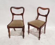 Set of six Victorian rosewood-framed dining chairs with carved and turned front legs and three