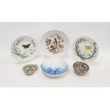 Three Royal Copenhagen plates with hand painted decoration of seahorses and butterflies, a Bing &