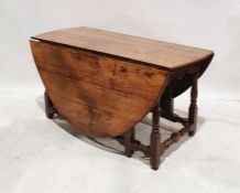18th century-style oak gateleg table on turned and block supports, of oval form, 75cm x 178cm x