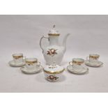 Royal Copenhagen porcelain part coffee set, brown rose pattern, to include coffee pot, covered sugar
