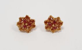 Pair of 18ct yellow gold earrings set with rubies, approx. 8g