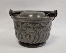Vintage pewter lidded bucket / pail, the lid decorated with mythical creature and crown, the sides