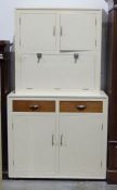 20th century painted kitchen cabinet/larder with cupboard doors, fall and two drawers and two
