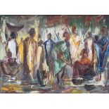 Alphonse Moto (1938)  Oil on board Abstract of African warriors, signed and dated 1965 lower left,