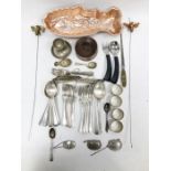 Small quantity of EPNS flatware, sundry plated and other metalware, a silver teaspoon and a silver