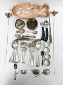 Small quantity of EPNS flatware, sundry plated and other metalware, a silver teaspoon and a silver