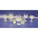 Set of eight Stuart cut glass sherry glasses 11.5cm, a set of eleven Stuart whisky glasses 8.5cm,