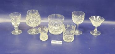 Set of eight Stuart cut glass sherry glasses 11.5cm, a set of eleven Stuart whisky glasses 8.5cm,