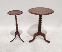 Reproduction mahogany wine table and one further occasional table, the circular top with moulded