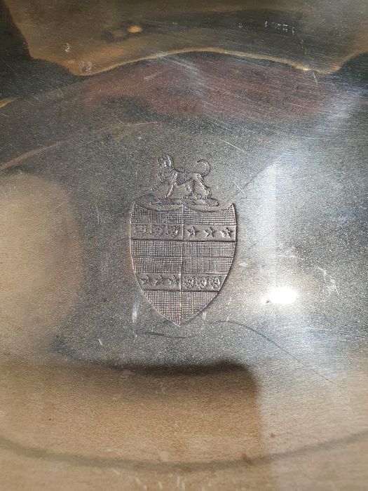 George III silver swing-handled cake basket of navette form, armorial to the centre, William Allen - Image 4 of 11