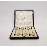 Set of six silver bean-topped coffee spoons, Sheffield 1928, makers Mappin & Webb, in case