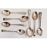 Collection of seven silver spoons, late 18th/early 19th century, five variously engraved with