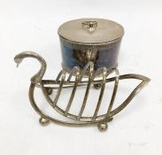 Old Sheffield plated tea caddy, oval and straight-sided, circa 1790 and a swan-pattern EPNS toast