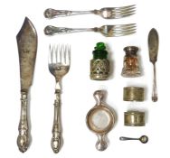 Collection of assorted silver-plated flatware, including a pair of fish servers, a pair of named and