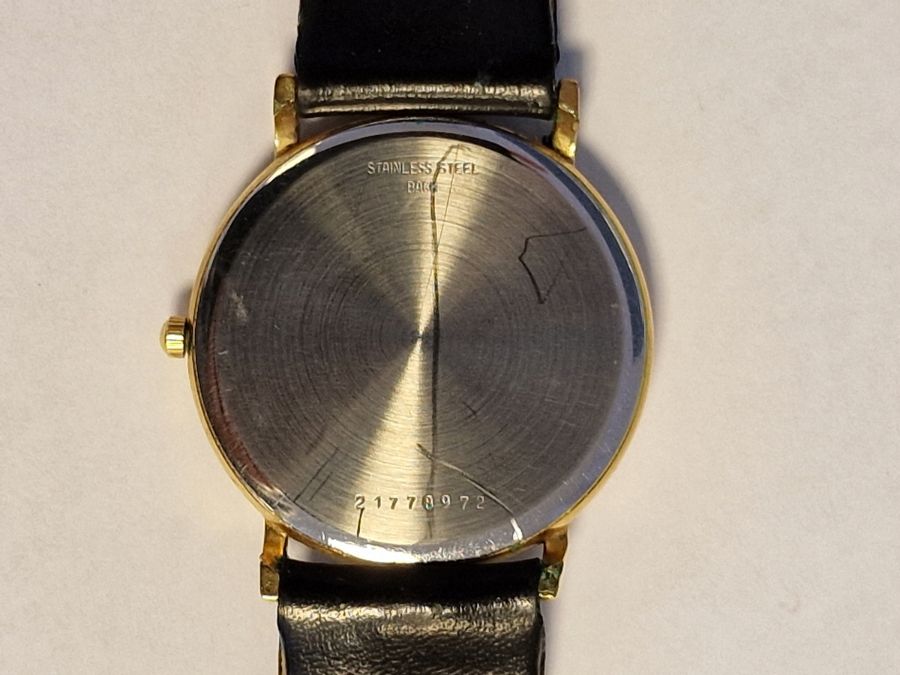 Longines quartz movement gentleman's gold-plated wristwatch, the enamel dial with Roman numerals, - Image 3 of 3