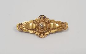 Victorian 15ct gold mourning brooch set with single small diamond, 4.5g