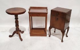 20th century tripod table, a bedside table with three-quarter gallery top and single drawer and