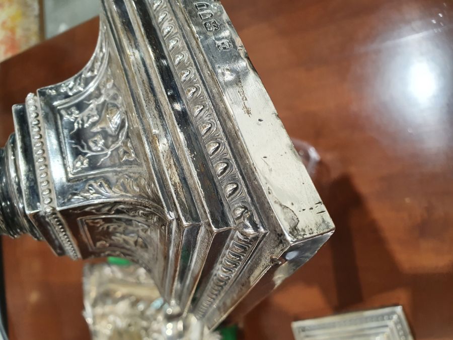 Pair Victorian silver table candlesticks, each of corinthian column form and applied with trailing - Image 23 of 27