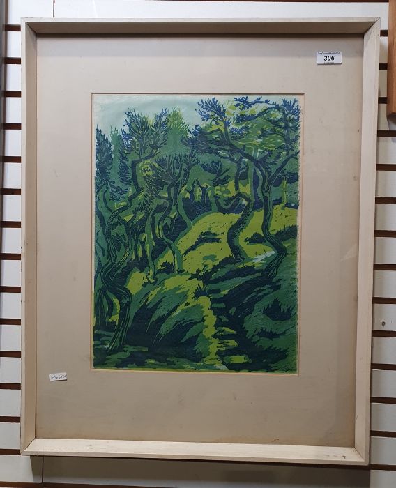 Winifred Taylor (20th century) Colour block print  Woodland scene, signed lower right, 40cm x 31cm - Image 3 of 3
