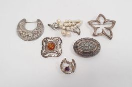 Collection of six various silver brooches, including Tiffany and Co stylised star shaped brooch, one
