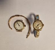 Lady’s 1940’s 9ct gold wristwatch and the expanding gilt metal strap, a lady’s John Williams & Co.
