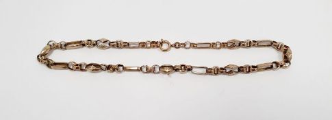 Gold-coloured metal fancy albert chain, unmarked, 23g approx. (valued as 9ct)