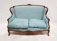 French-style two-seat sofa in pale blue upholstery, on cabriole front legs