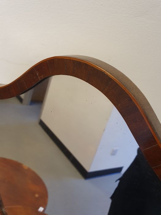 19th century mahogany shield-shaped dressing mirror with three drawers to the bowfront base, on ogee - Image 4 of 20