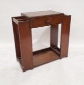 Art Deco-style oak hallstand with single drawer flanked by umbrella stickstands and shelf under,