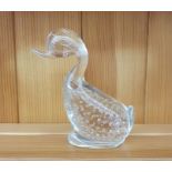 Mid-century Whitefriars glass "Dilly Duck" designed by Geoffrey Baxter, clear glass model of a