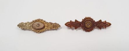 Victorian 15ct gold and diamond bar brooch set tiny stone and Victorian 9ct gold bar brooch set tiny
