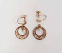 Pair of 9ct gold earrings with pearl drops, approx. 2g