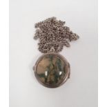 Edwardian silver and moss agate pendant locket, circular and hinged, Birmingham 1911 and the long