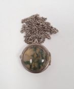 Edwardian silver and moss agate pendant locket, circular and hinged, Birmingham 1911 and the long