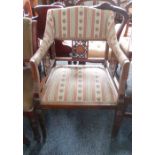 Inlaid armchair with upholstered seat and back, square section tapering front legs