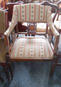 Inlaid armchair with upholstered seat and back, square section tapering front legs