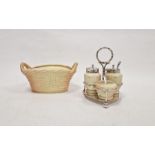 Royal Worcester blush and gilt basket, oval with raised twisted handles, basket weave to the body,