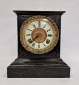 Slate-cased mantel clock with Roman numerals to the enamel dial