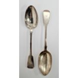 Pair of Victorian fiddle pattern silver serving spoons, 4.3ozt, London 1875 (2)