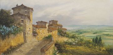 Luciano Torsi (20th century) Oil on board Continental scene of village houses overlooking a rural