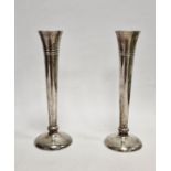 Pair of 20th century silver stem vases of circular tapering form, on circular foot, Birmingham, S