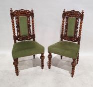 Pair of early 20th century Carolean-style chairs with carved and pierced top rails, bobbin turned