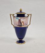 Early 20th century Minton china vase and cover with gilt finial, shouldered with pair raised gilt