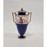 Early 20th century Minton china vase and cover with gilt finial, shouldered with pair raised gilt