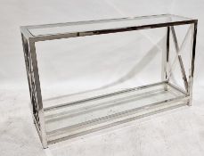 Chrome and glass two-tier hall table, 78cm x 130cm x 40cm