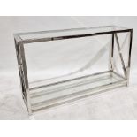 Chrome and glass two-tier hall table, 78cm x 130cm x 40cm