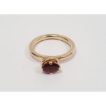 14k gold ring set with oval tourmaline-type stone and the miniature diamond ring collar, stamped